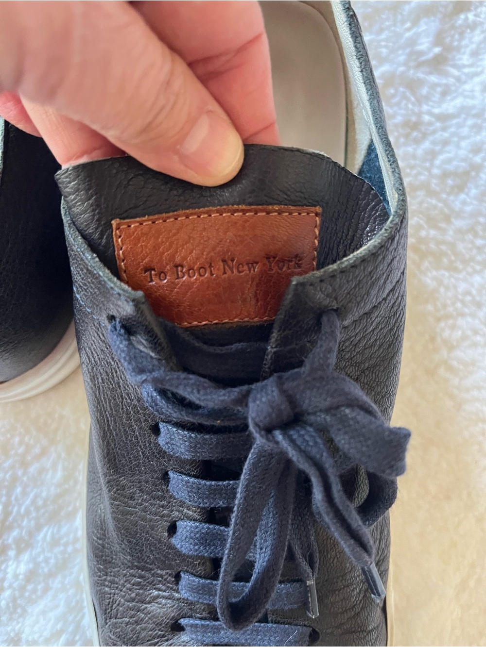 To Boot Black Leather Lace-Up Sneaker with Brown Tongue Patch
